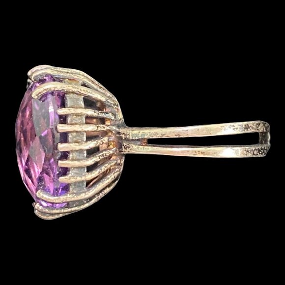 Ring Size 6 Amethyst Faceted 15 mm x 15 mm 5.018 Carats Sterling Silver 925 Vint - Picture 2 of 8